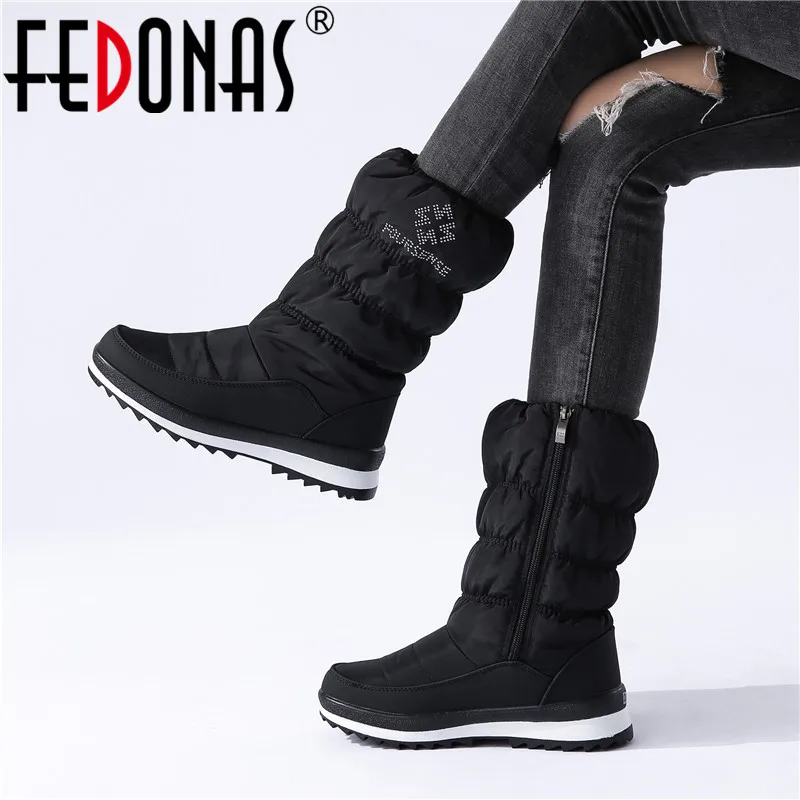 FEDONAS/теплые удобные женские зимние ботинки на плоской платформе; новые зимние женские ботинки до середины икры на молнии; Повседневная Базовая офисная обувь для женщин