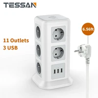 tessan power strip tower with 11 outlets and 3 usb 2m6 56ft extension cord multiple sockets plug with overload protect