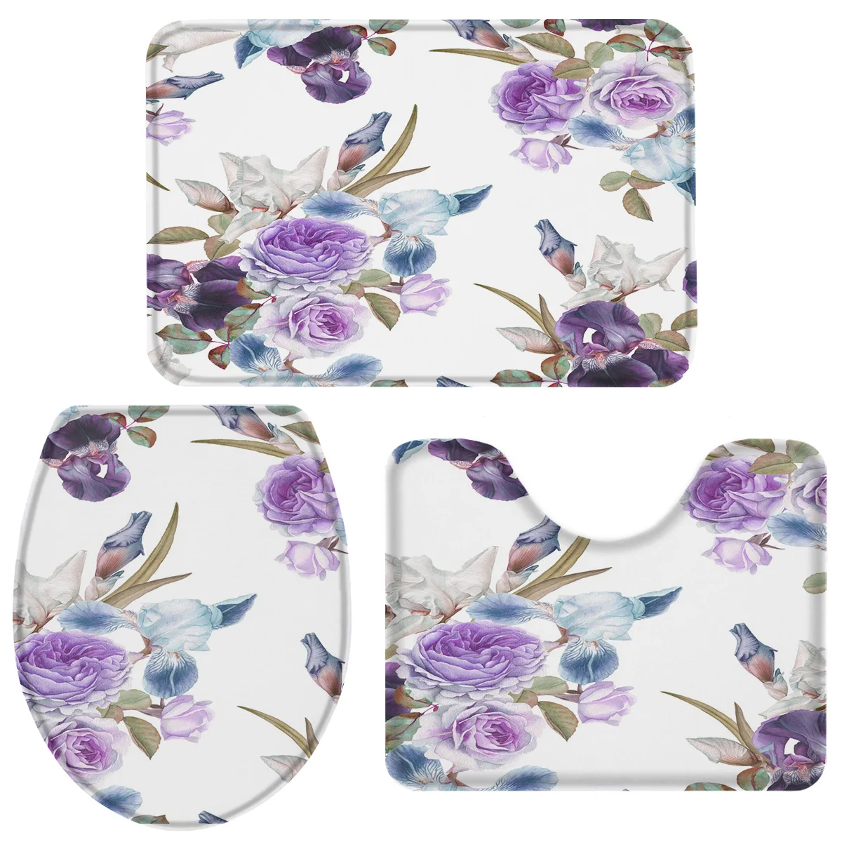 Ирис цветок фиолетовый синий Букет Набор для ванной туалет крышка коврик