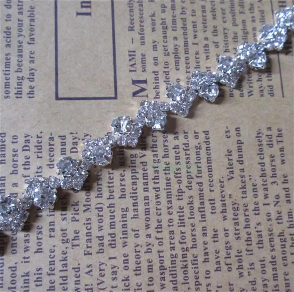 1 ярд цепь со стразами отделка Ленточные серебро Аппликация аксессуары для волос