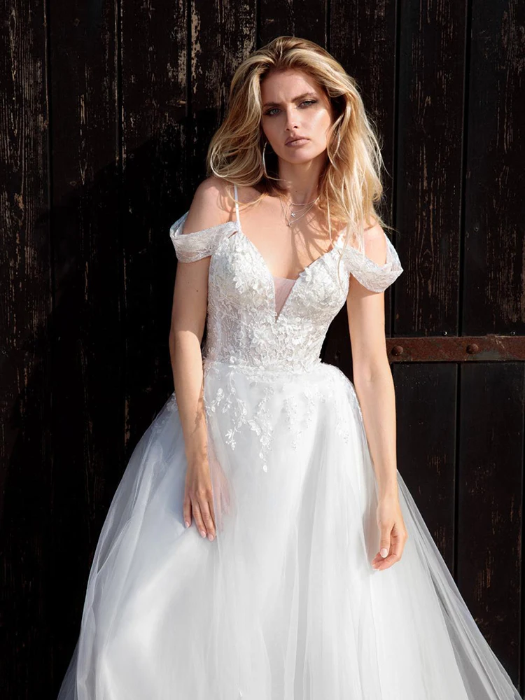 

YILIBER Lace wedding dress simple atmosphere bridal dresses 3d flower sling big skirt fluffy skirt custom made