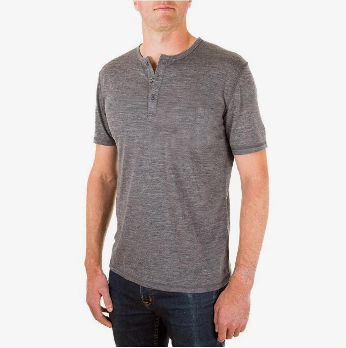 Мужская футболка Хенли из мериносовой шерсти Спортивная 100% для бега походов и