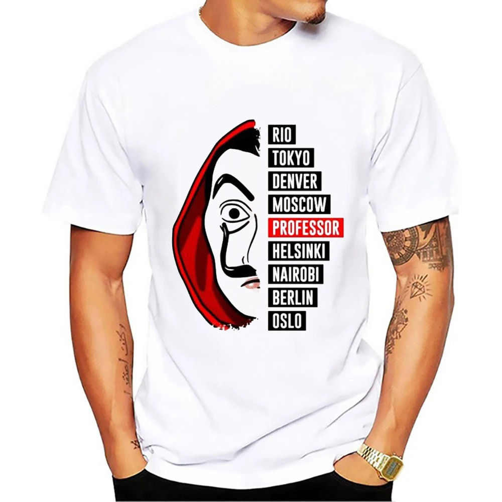 The House of Paper La Casa De Papel T shirt Movie Money Heist Funny Dali T-Shirt New Tv Show Series Casual men vogue Summer tees | Мужская