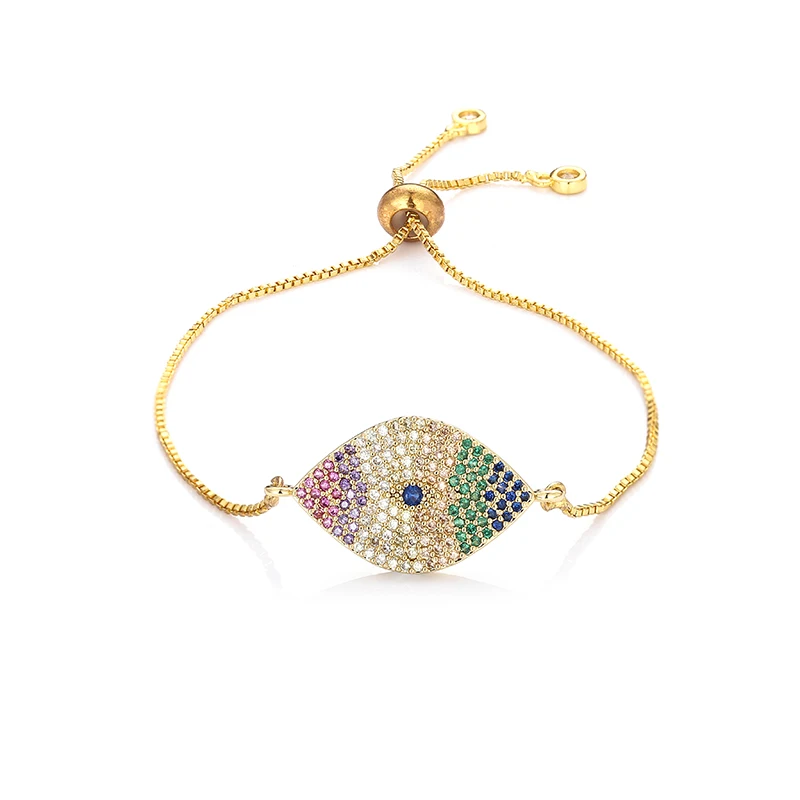 

fashion women's rainbow eye jewelry gold cz colorful zircon bracelet bangle adjustable chain bracelet for women
