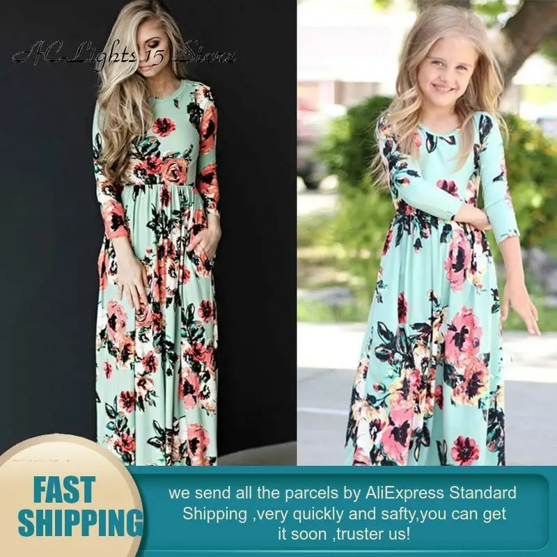 Мама и Девочка Цветочные Boho пляжное платье для мамы дочки длинное Для женщин