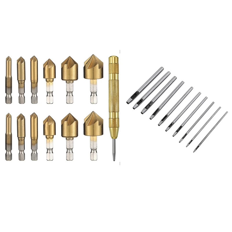 

13 Pieces Countersink Drill Bit Set Counter Sinker Drill Bits & 10 Pcs Leather Hole Punch Cutter Hollow Punch Set