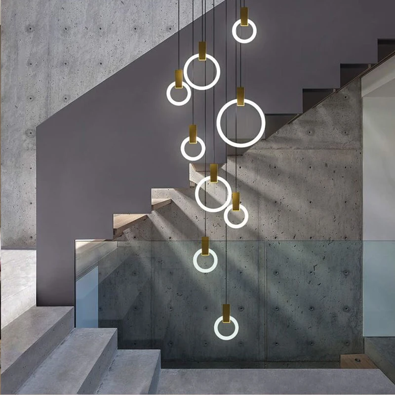 Candelabro nórdico para restaurante, luces creativas individuales de diseñador de arte Individual, anillo LED, escalera, dormitorio, candelabro pequeño