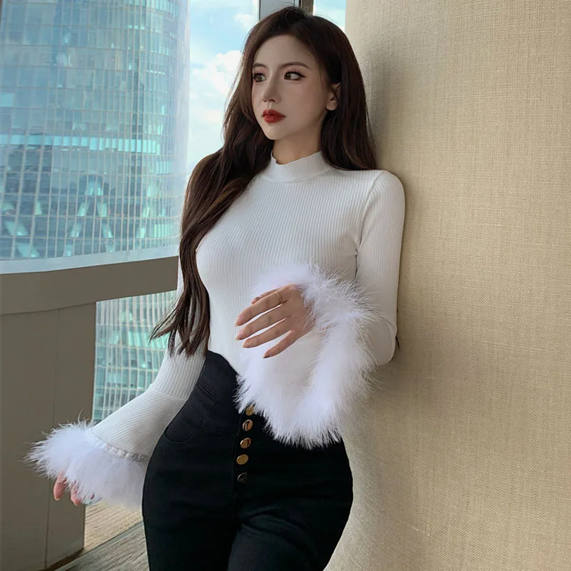 

Женский трикотажный пуловер с длинным рукавом, в стиле пэчворк