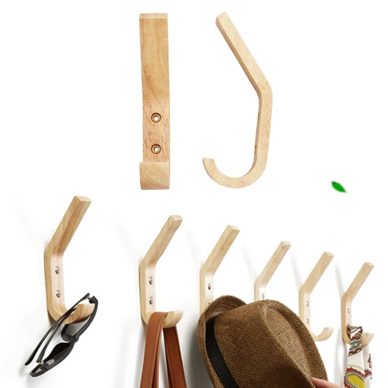 

Pack of 2 Natural Wooden Coat Hooks Wall Mounted Vintage Beech Wood Single Organizer Hangers Clothes Hat Hanger Racks X37B