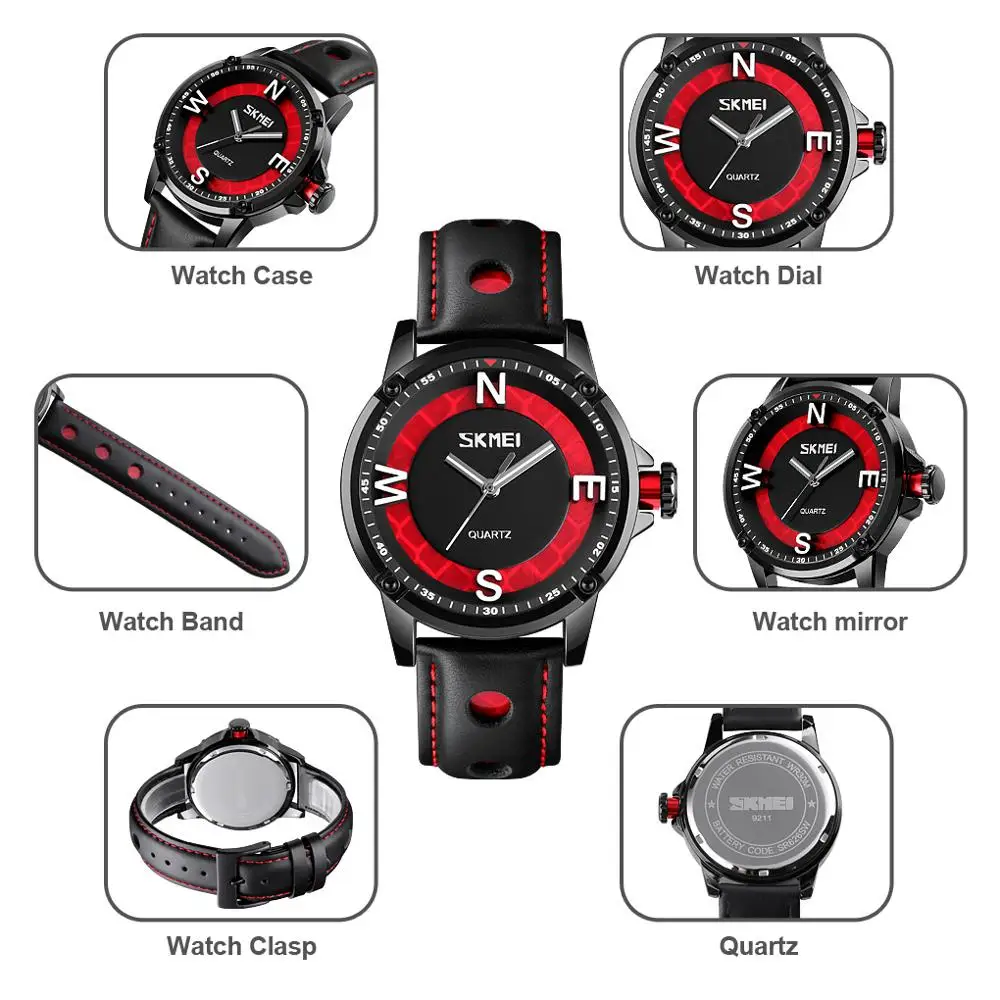 

Fashion Luminous Pointer Men Watch Vintage Leather Strap Casual Quartz Wristwatches SKMEI Brand Watchproof Watches Male Reloj