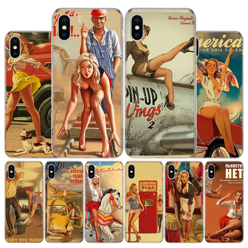 

Sexy Pin up Girl Vintege WW2 Cover Phone Case For Apple iPhone 11 12 13 Pro XR X XS Max 7 8 6 6S Plus + Mini 5S SE Print Shell