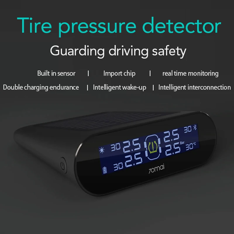 Xiaomi 70mai Автомобильный датчик TPMS Датчик давления в шинах монитор солнечной энергии двойной usb зарядка 4 встроенных датчика s система сигнализации