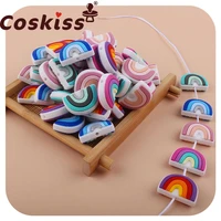 coskiss 5pcs rainbow silicone baby teething beads nursing teether toys for new born silicone beads pacifier dummy chains diy