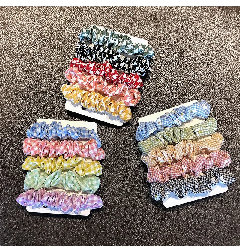 

Women Headwear Korean Style Large Intestine Hair Ring 10/8Piece Set Ins Lattice Hair Rope Hair Ornaments Fashion Girls Hair Ring