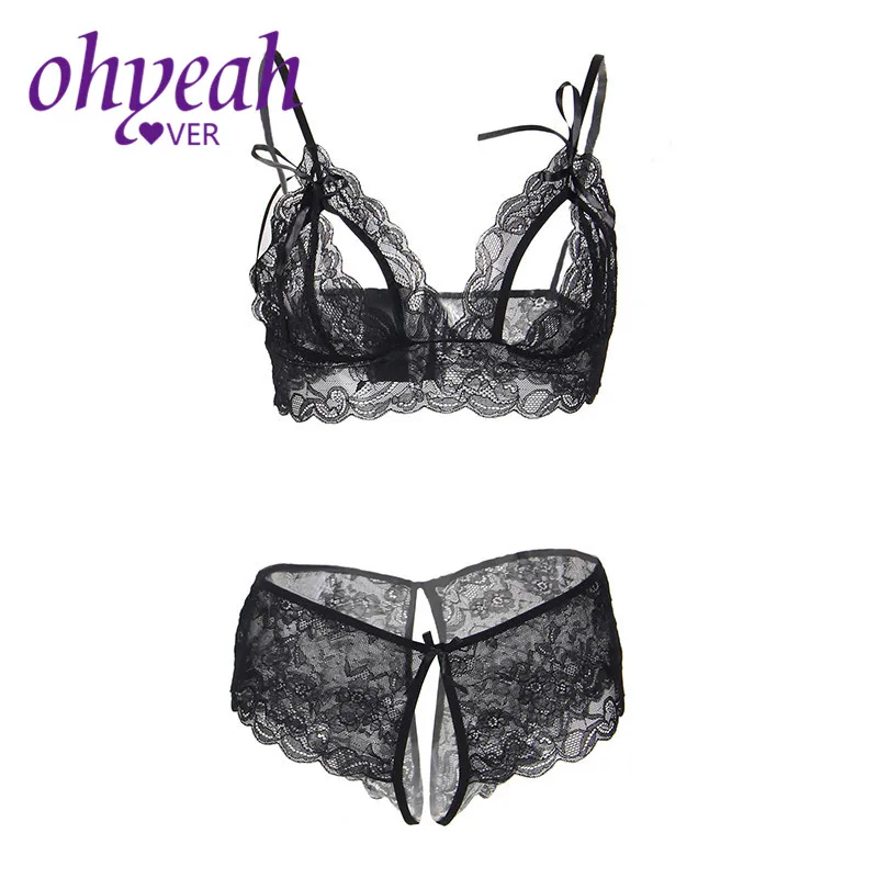 

Ohyeahlover Прозрачный Женский комплект нижнего белья кружевная пикантная Ночная рубашка Женский Открытый бюстгальтер топы с вырезами трусики ...