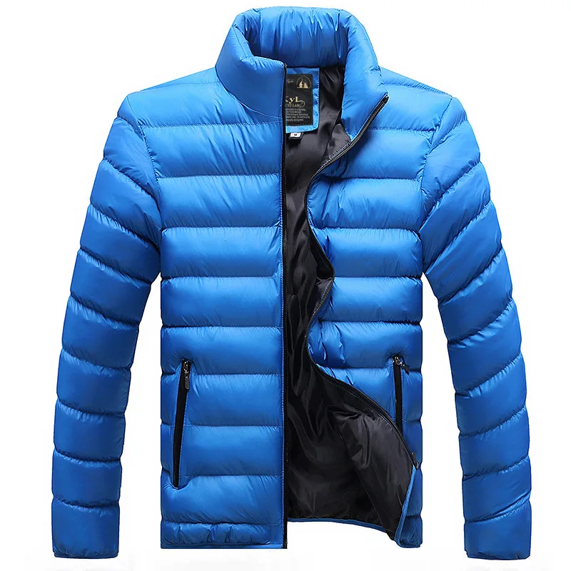 EM070 Sky Blue LBL Зимняя Осень Куртка Мужчины Ветровка Твердые Мужские ПальтоНаружные Ветрозащитные Пальто Молния Мужской Моды Теплые Куртки Парка Человек - Цвет: EM070 Sky Blue