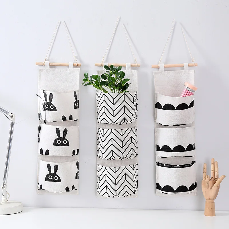 

Wall Mounted Three Bag Storage Bag Hanging Bag Dormitory Wall Mounted Mobile Phone Hanging Student Bedroom Storage Box