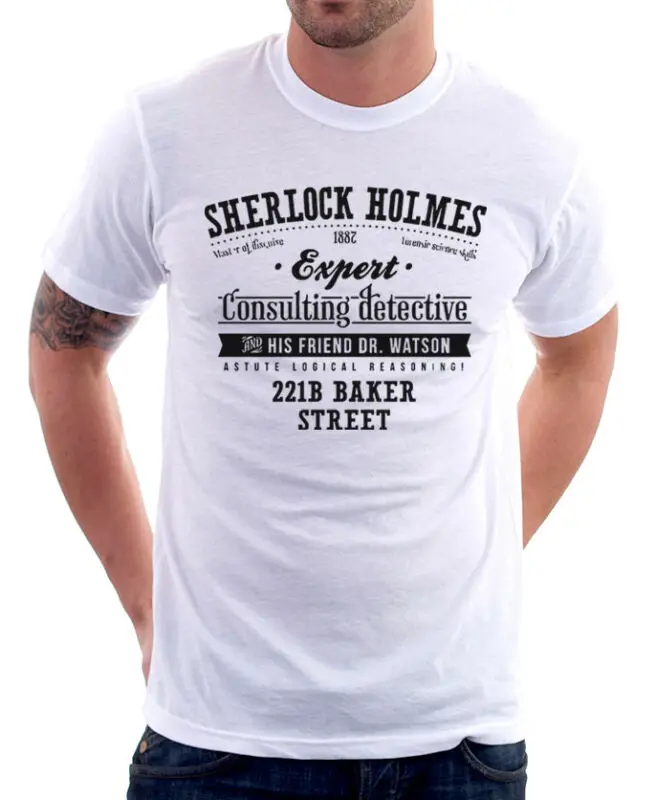 Белая хлопковая Футболка Sherlock Holmes Watson Benedict Cumberbatch BBC OZ9844 | Мужская одежда