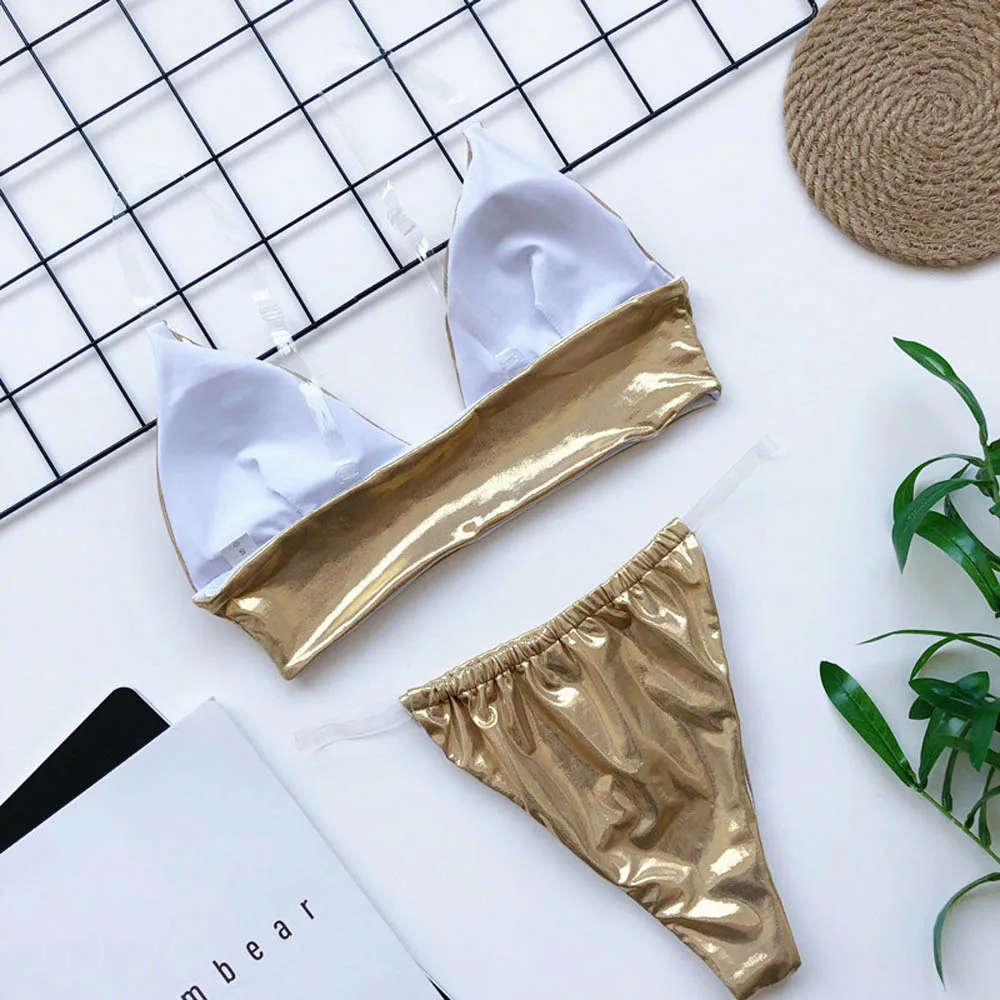 Золотой Бразильский Купальник с высокой талией женский купальный костюм