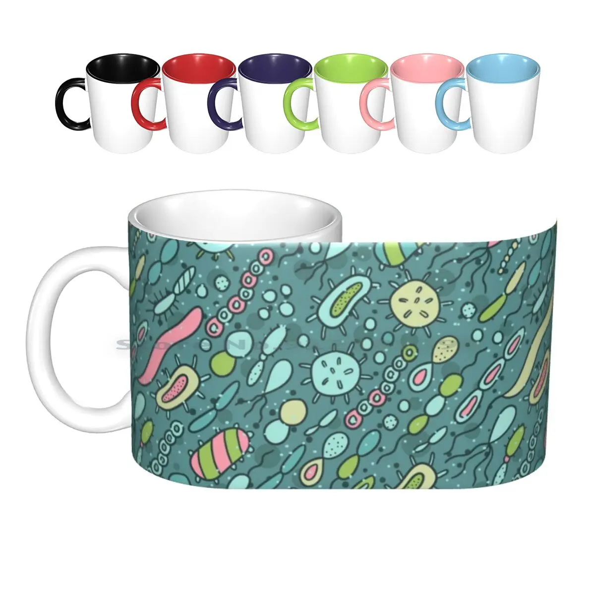 

Microbes Pattern. Bacteria Design For Biology Lovers. Illustration. Ceramic Mugs Coffee Cups Milk Tea Mug Kostolom3000 Micro