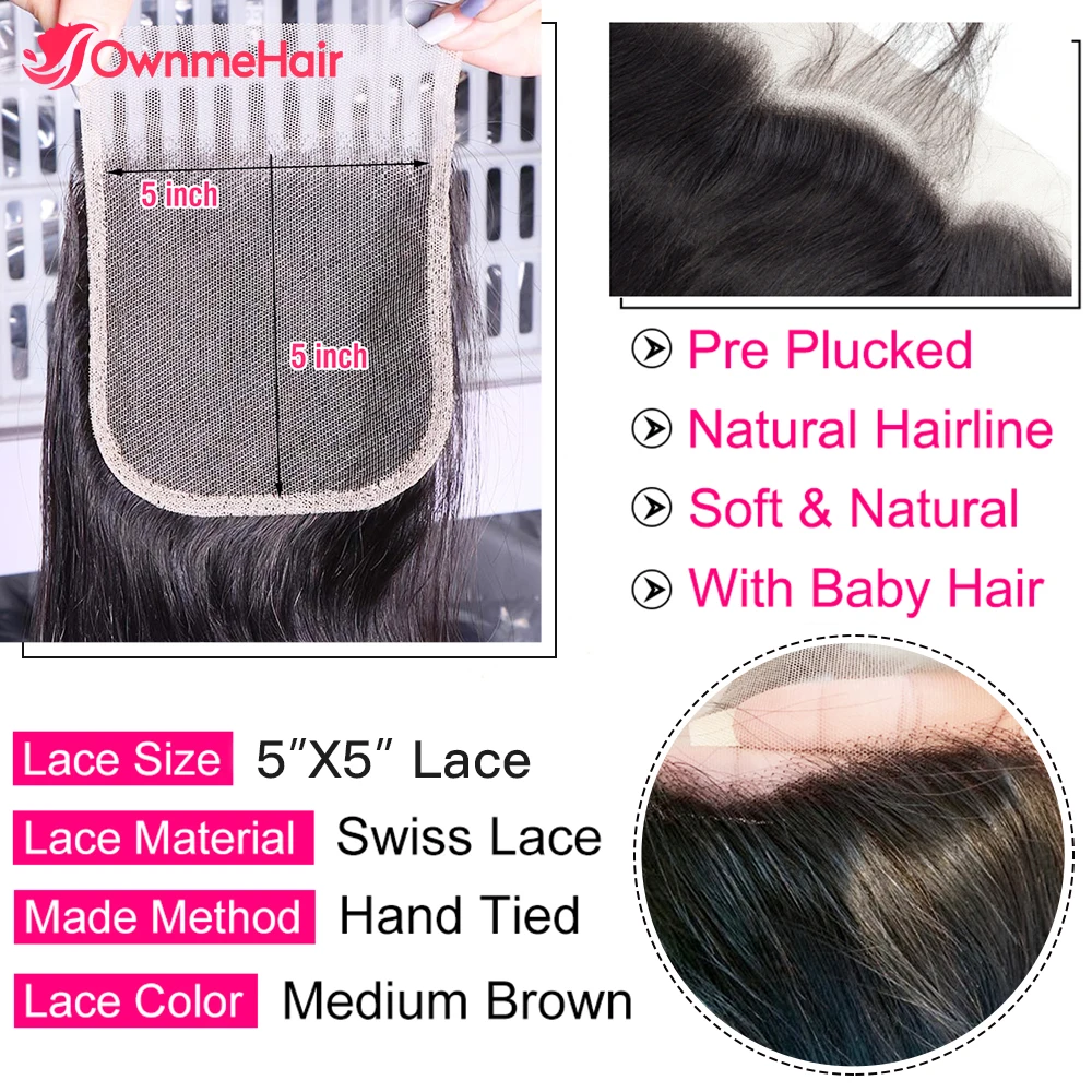 Фронтальная кружевная застежка бразильские прямые волосы 4x4 5x5 13x4 предварительно