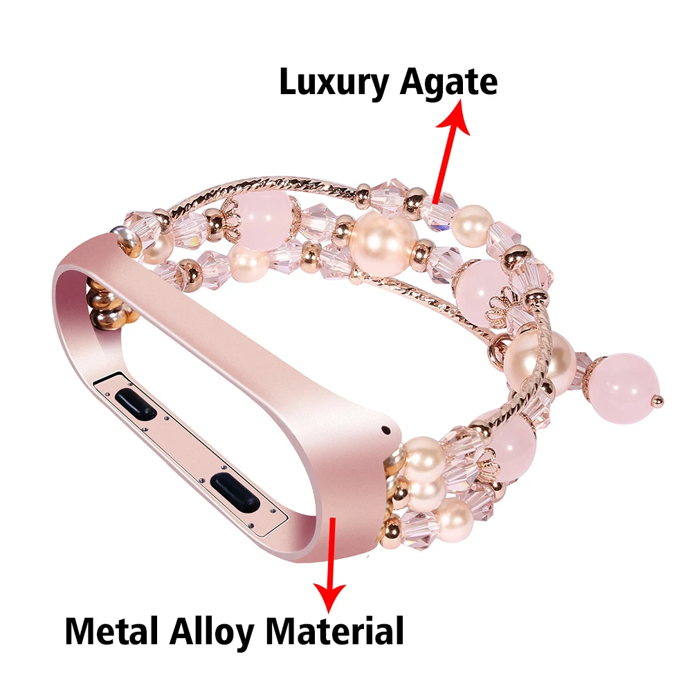 Mi Band 5 6 7 Strap Bracelet for Xiaomi Mi Band 4 3 Replacement Bands Beaded Wristband Correa Pulsera Watchband Accessories Pink