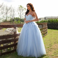 light sky blue evening dress women long a line tulle prom party gown 2022 floor length gorgeous maxi dress sleeveless on sale