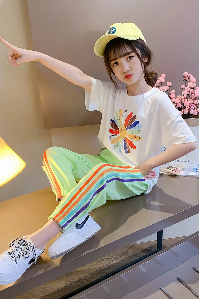 

Children's clothing suits girls summer girl suits sports suits 4-13Y children's clothes teen girls casual sportswear