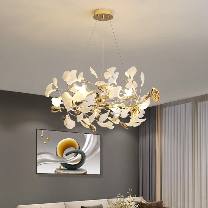 

Ginkgo Leaf Decoration Kitchen Dining Room Chandelier Nordic Creative Light Luxury Art Fine Flower Bedroom Living Room Lamps