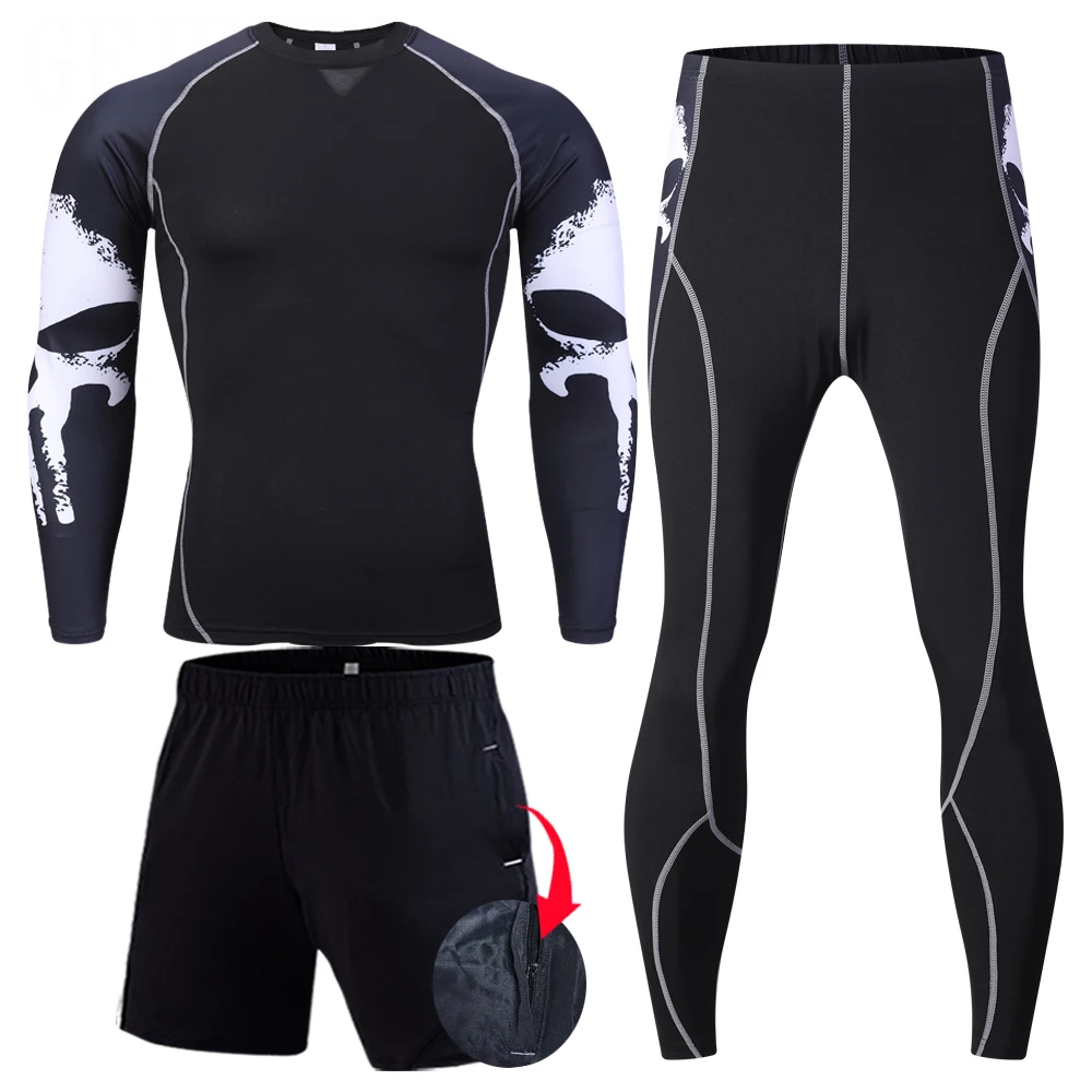 Men's Clothing Winter First Layer Fitness Long Johns Warm Shirt Leggings 3 Piece Tracksuit Men Thermal Underwear Plus Size Set