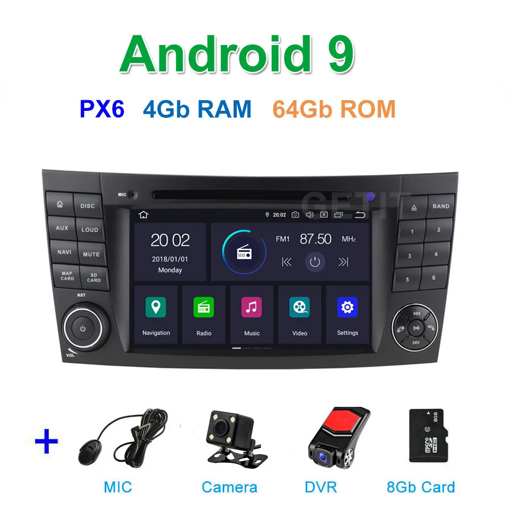 PX6 4G CAM DVR SD DSP 64G PX6 Android 9,0 Автомобильный DVD плеер для Mercedes Benz e-класс W211 E200 E220 E300 E350 E240 E270 E280 класс CLS W219 - Цвет: PX6 4G CAM DVR SD