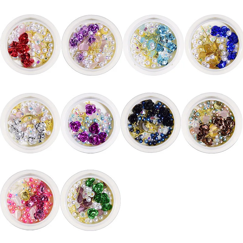 1 коробка 3D жемчужины для ногтей алюминиевые ювелирные изделия в виде Розы