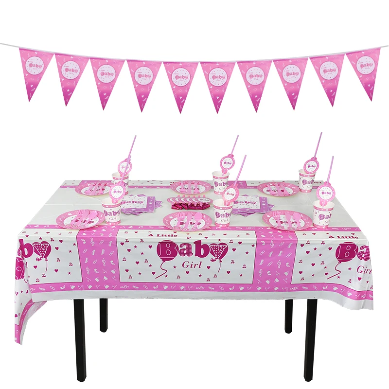 Boy or Girl Baby Shower Disposable Tableware Gender Reveal Cup Plate Napkin Tablecloth Garland Birthday Party Decoration