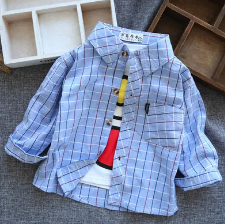 Only shirt Лидер продаж, Детские рубашки для маленьких мальчиков на весну-осень, модная одежда клетчатые хлопковые топы с длинными рукавами, Детская рубашка с отложным воротником - Цвет: Only shirt