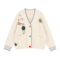 womens sweater cardigan 2021 long sleeve top new loose outer wear lazy style childlike planet embroidery sweater spring autumn