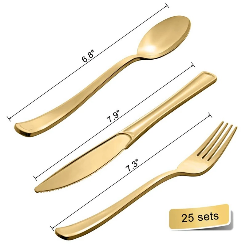 

175 PCS Disposable Tableware Bronzing Paper Plate Napkin Cup Knife and Fork Spoon Party Decoration Cutlery