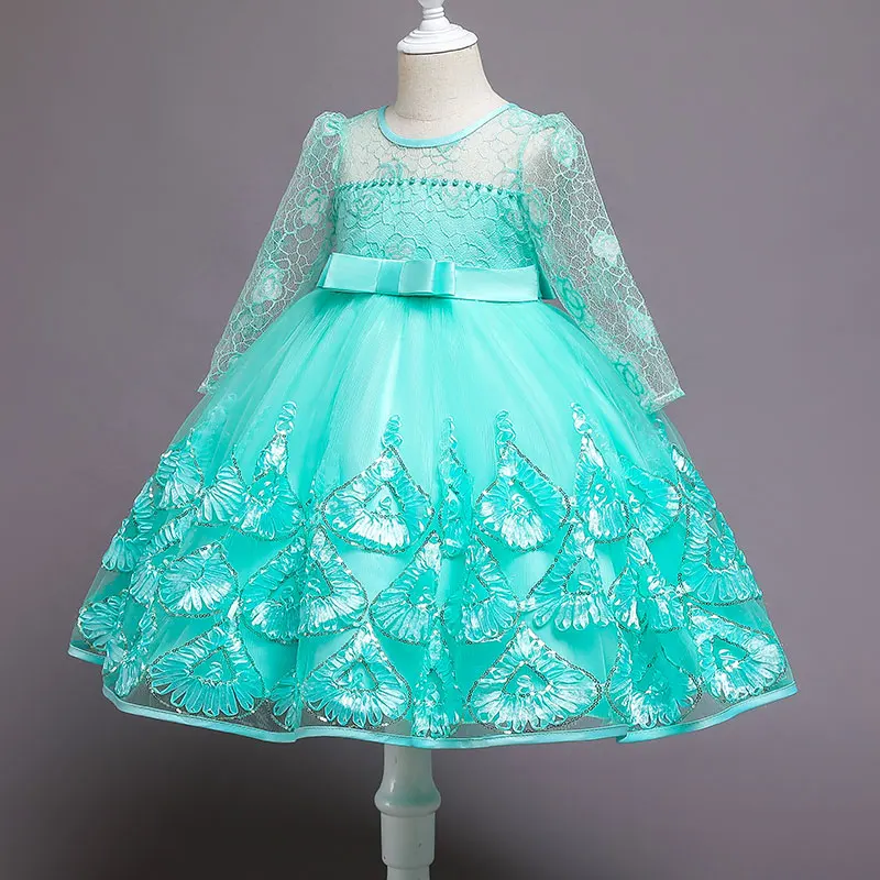 

Кружевное вышитое официальное свадебное платье с длинным рукавом платье-пачка принцессы детская одежда для девочек с цветами детвечерние ...