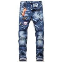 european style jeans dsq italy brand men slim jeans pants mens denim trousers zipper blue hole pencil pants jeans for men