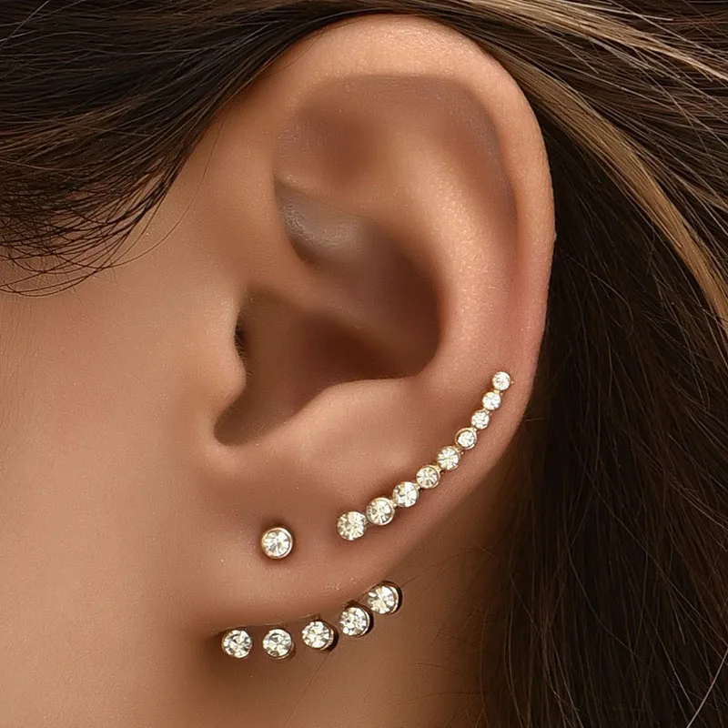 

3PCS/Set Creative Retro Simple Exquisite Rhinestone Ear Studs Charm Metal Ear Rings Crystal Earrings For Women Jewelry Gift