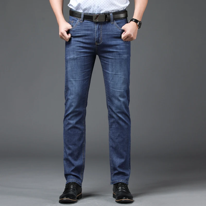 New Men Jeans Business Mens Casual Straight Slim Fit Blue Jeans Stretch Denim Pants Trousers Classic Skinny Jeans Men EF45NB