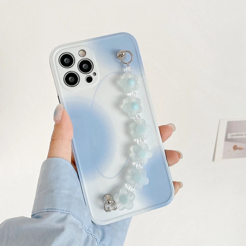 

3D Laser Luxury Glitter Bracele Case for iPhone 12 11 11Pro Xs Max Xr X 10 7 8 Plus Clear Flower Girl Women Wrist Strap Case