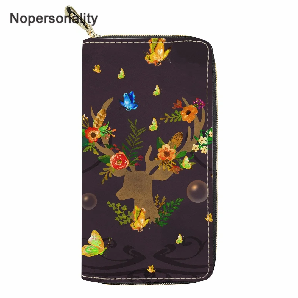

Nopersonality мягкий кожаный кошелек с цветочным принтом рога оленя длинный женский клатч для денег многофункциональный кошелек с карманом для м...