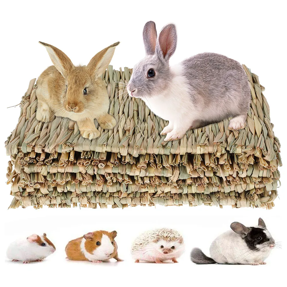

4Pcs Animals Natural Woven Grass Mat Small Rabbit Hamster Guinea Pig Ferret Bunny Nest Bed Pad Chew Molar Toy 20*28CM Straw Cage