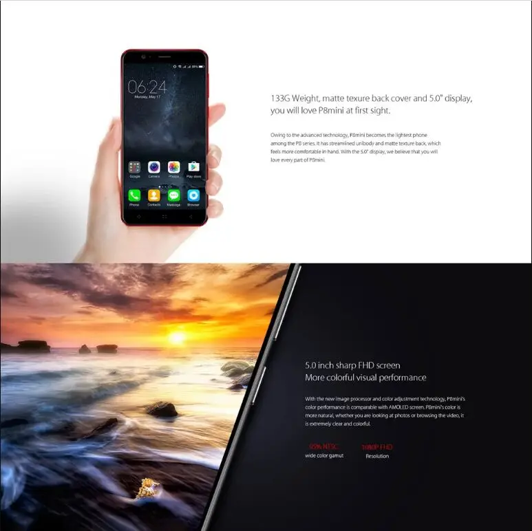 ELEPHONE P8 mini 4G мобильный телефон 4 Гб+ 64 Гб MTK6750T Восьмиядерный Android 7,0 16,0 Мп отпечаток пальца ID 5," 4G мобильный телефон