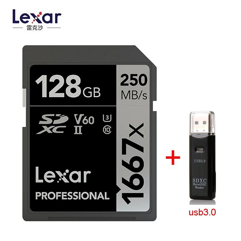 128GB-usb3.0 Lexar SD карты 1667X 250 МБ/с. 64 Гб 128 256 SDXC UHS-II U3 флэш-карта памяти для 3D 4K цифровой Камера - Емкость: 128GB-usb3.0