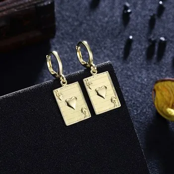 

korean fashion piercing Silver 925 Hoop stud dangle Hanging Earrings for women teens 2021 trend jewelry Ear cuffs Playing Card K