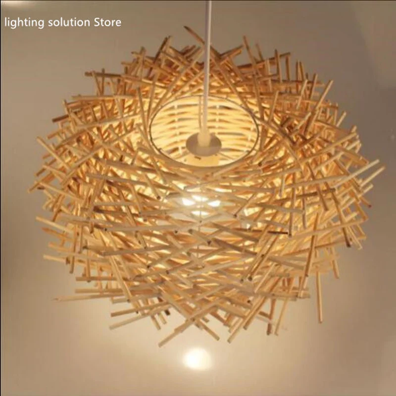 wicker pendant lamp handmade suspension light bird nest shape hanging lighting bar hotel restaurant mall lounge porch | Лампы и
