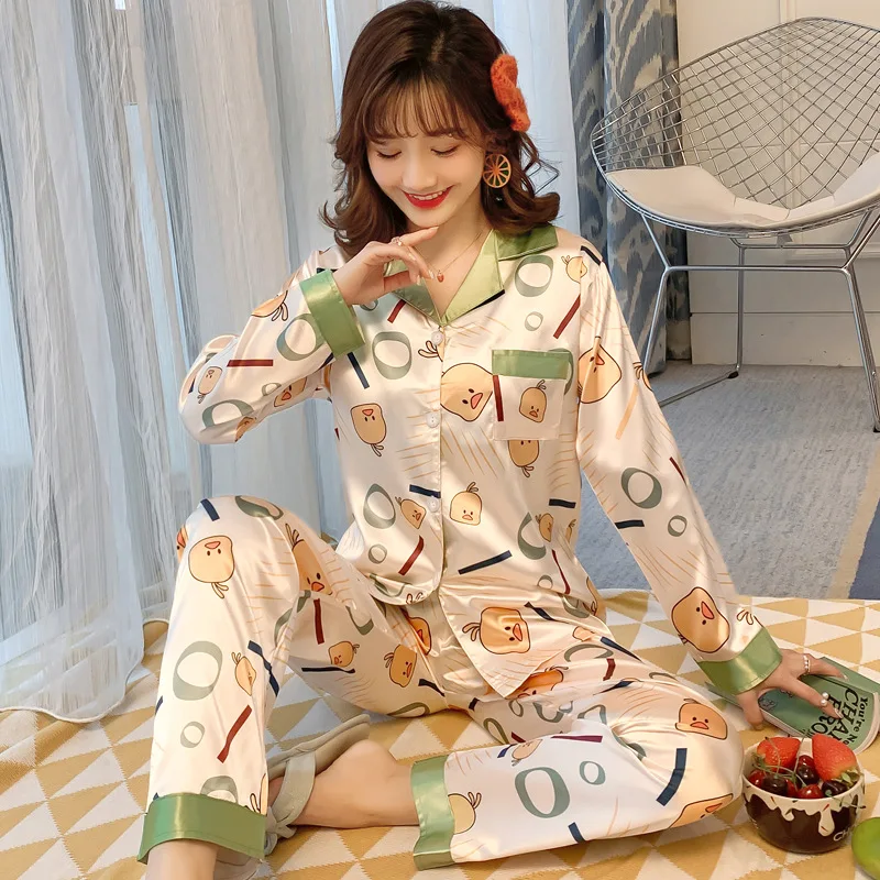 Комплект из 2 предметов женская пижама искусственный шелк принт отложной