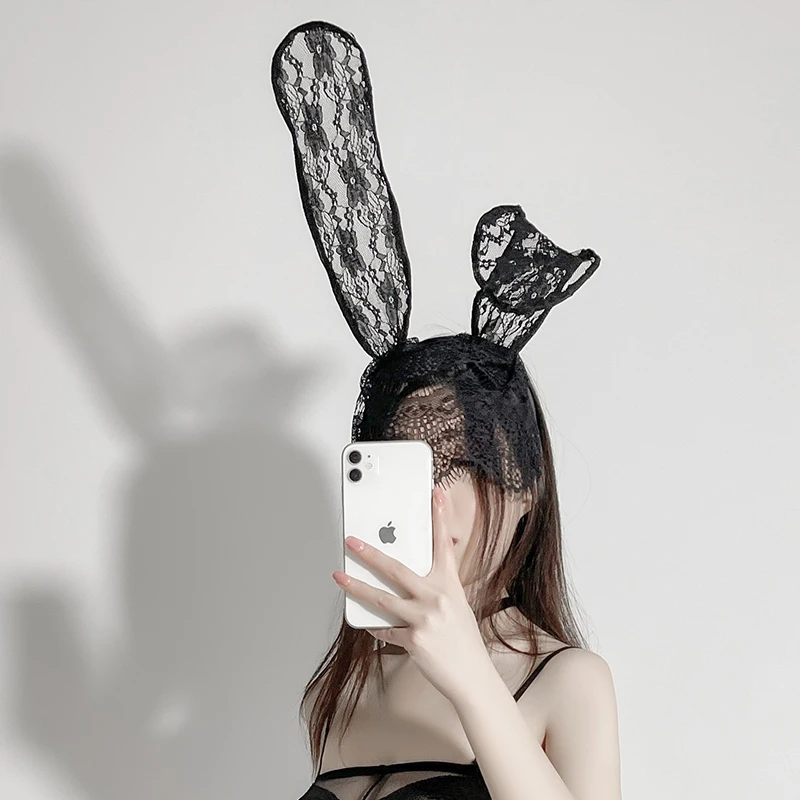 Черное сексуальное Маскарадная маска из кружева сетки ободок с заячьими ушами