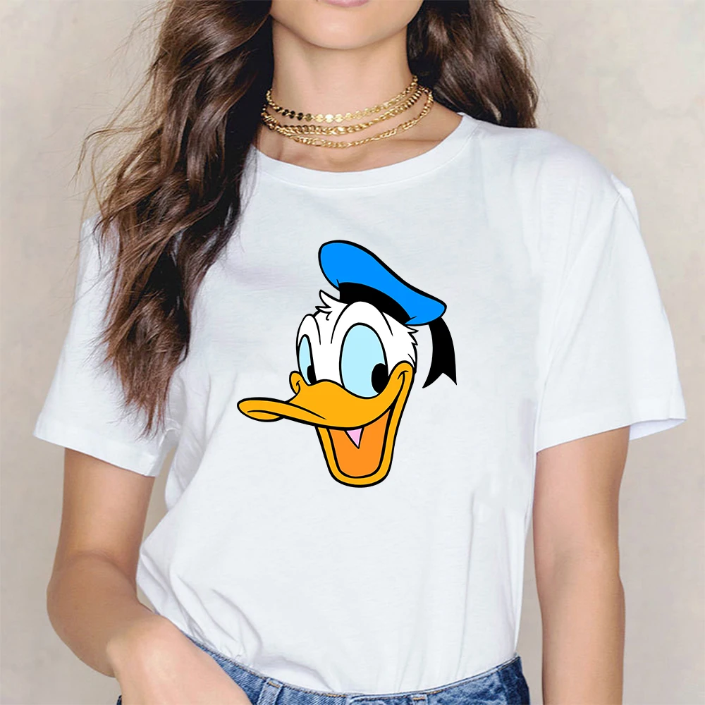 

Fashion Disney Short-sleeved Oversized T-shirt Donald Duck Couples Printing Cartoon Funny Expression Cute O-neck Loose Top Women